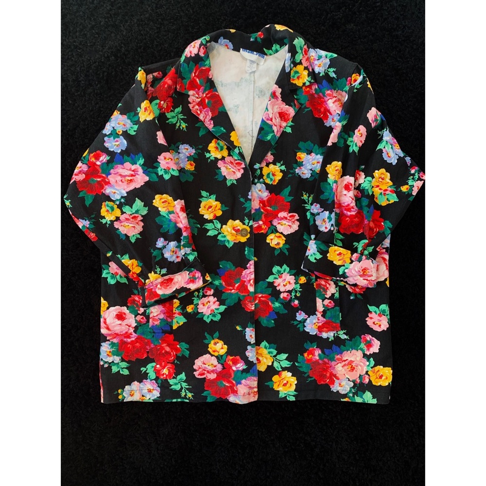 VINTAGE Oversized Floral Denim Jacket Blazer